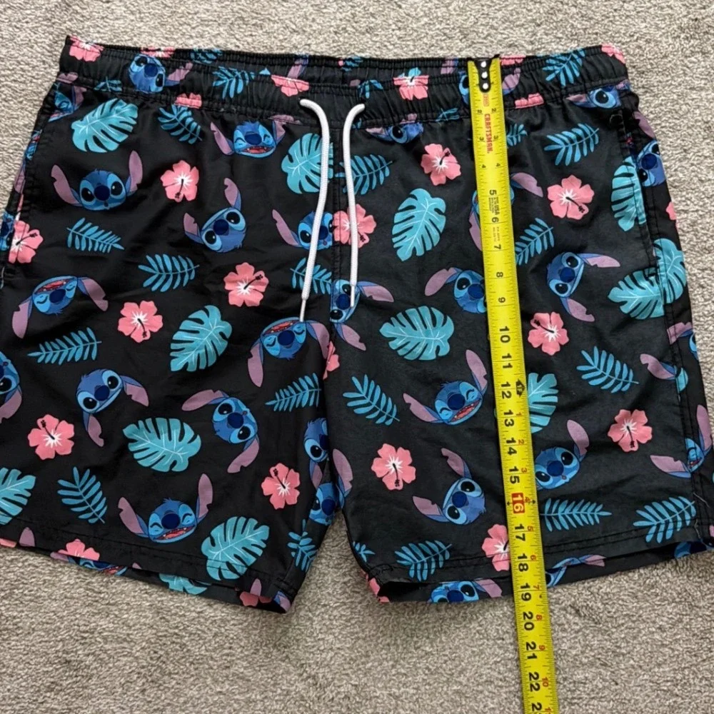 Disney Stitch Men Swim Trunks XL Black Tropical Floral Lilo & Stitch Board Short